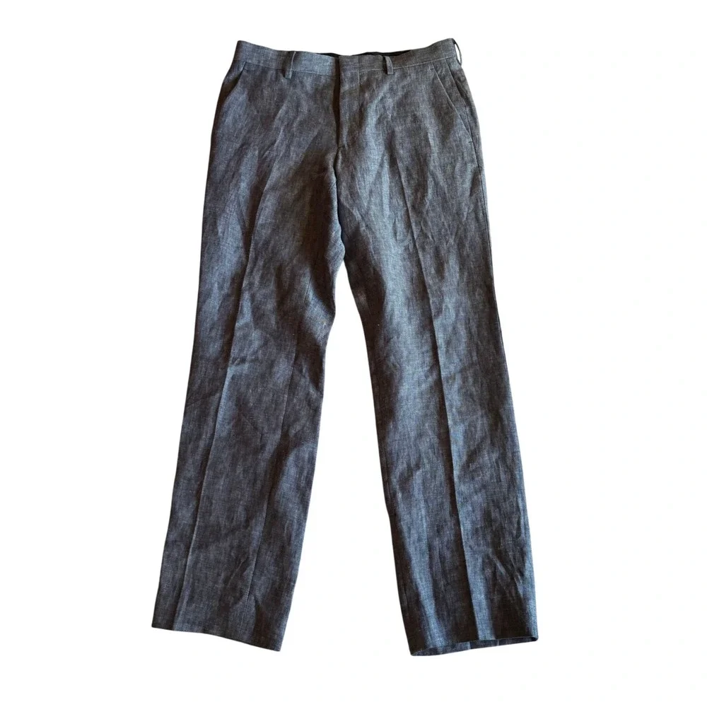 J. Crew Men's Linen Thompson Suit Pants, Straight Slim, Blue, 30x30